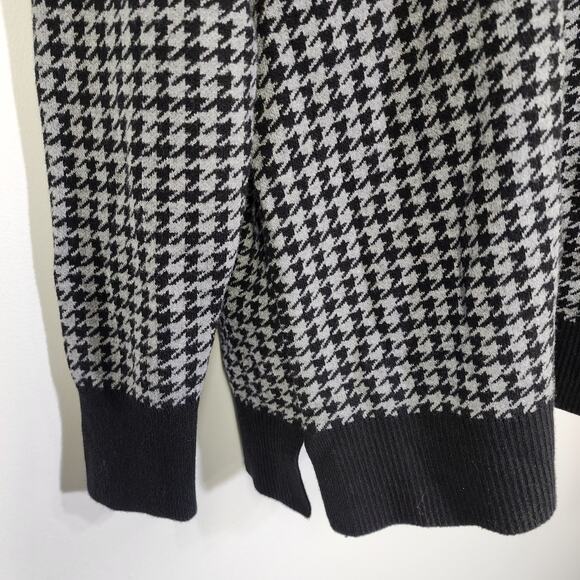 LOFT Womens Sweater Black White Houndstooth Crewneck Button Detail Cotton Medium - Picture 7 of 10